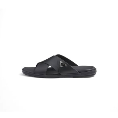 PRADA LEATHER CRISSCROSS SLIDES 2X3111